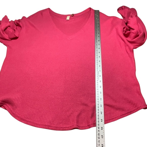 ANTHROPOLOGIE PILCRO Pink Waffle Knit Long Sleeve Tee Ruffle Sleeve Detail Sz XL - Picture 7 of 11
